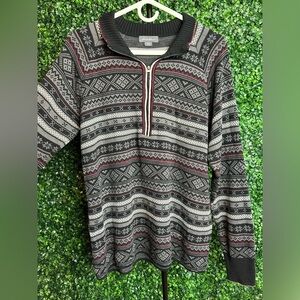 Eddie Bauer Black ,Gray,Red 1/4 Zip Sweater Nordic Fair Isle Size XL
